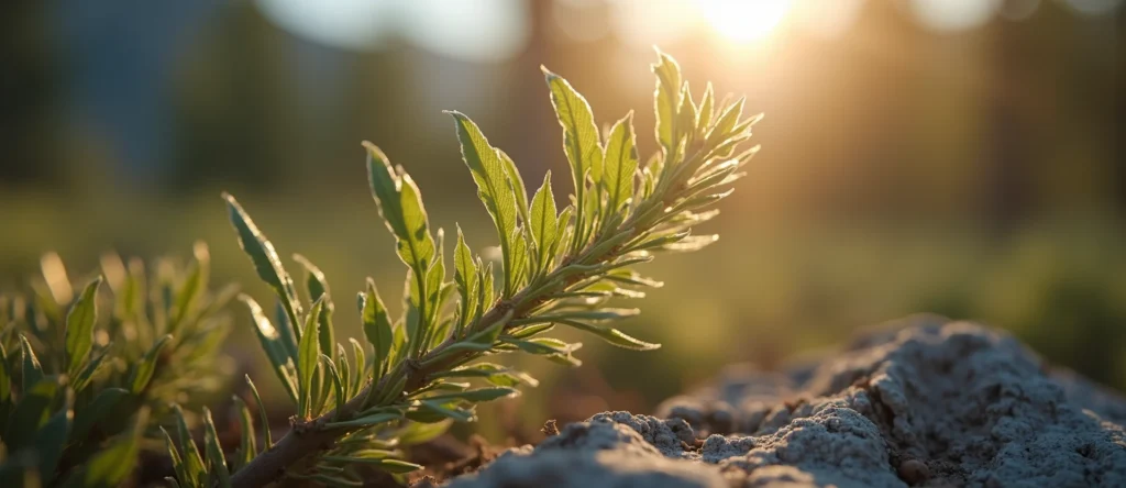 Symbolizing Growth/Resilience: A local Bitterbrush new branch reaching for the sky. - AI Generated