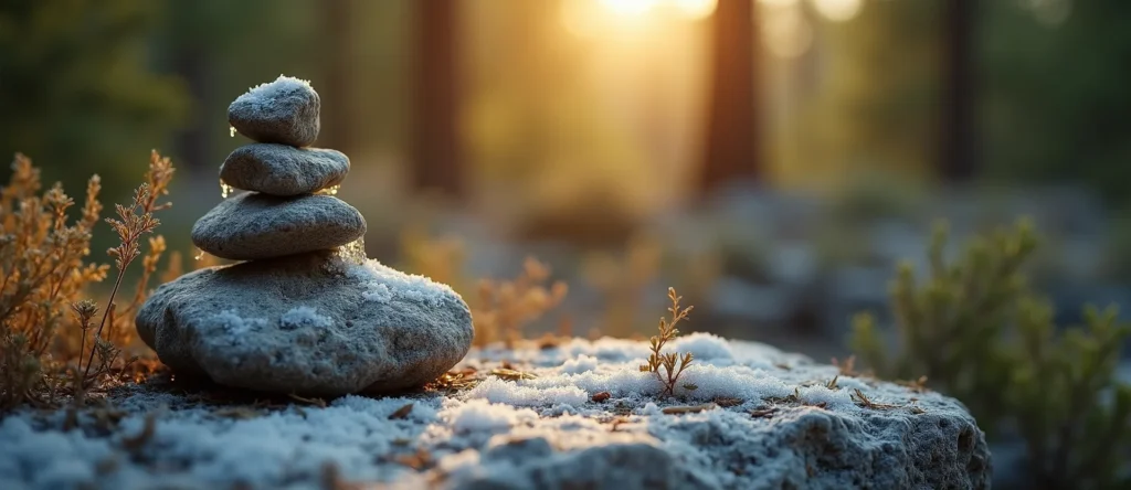 Symbolizing Stability/Peak: A local Desert Peach ancient rock cairn. - AI Generated