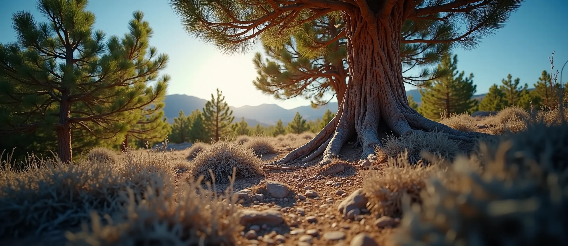 Symbolizing Growth/Resilience: A local Sierra Juniper gnarled juniper roots. - AI Generated