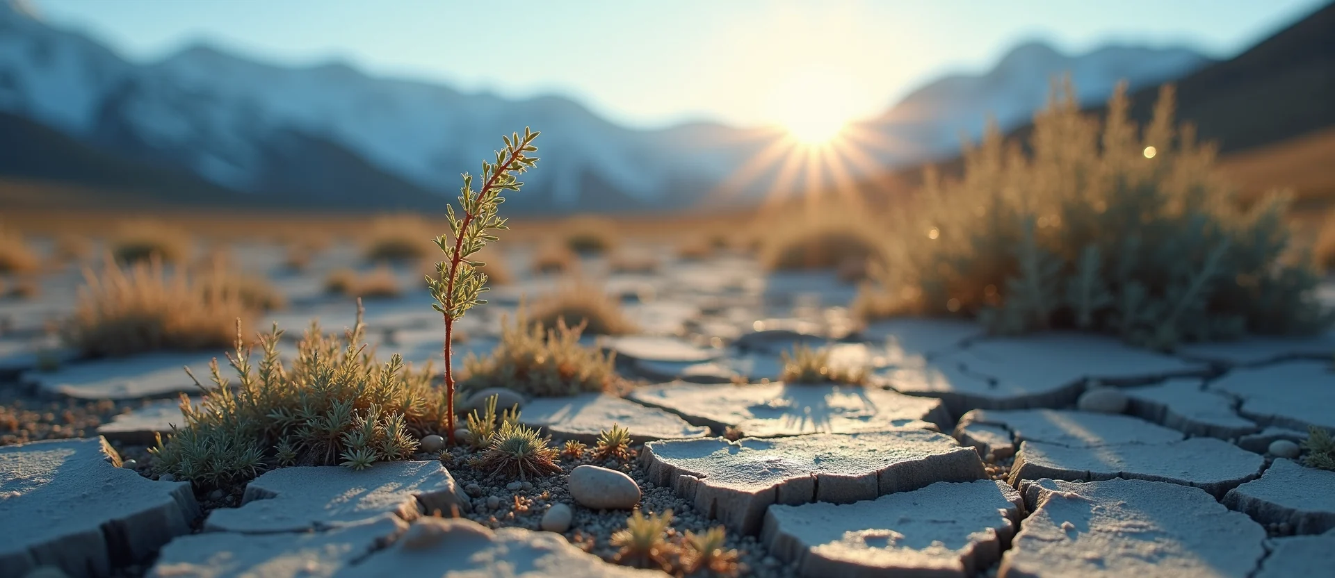 Symbolizing Seed/New Beginning: A local Manzanita shoot emerging from cracked soil. - AI Generated