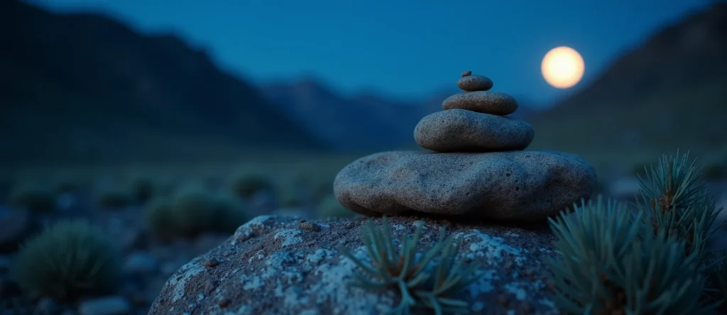 Symbolizing Stability/Peak: A local Mountain Mahogany ancient rock cairn. - AI Generated