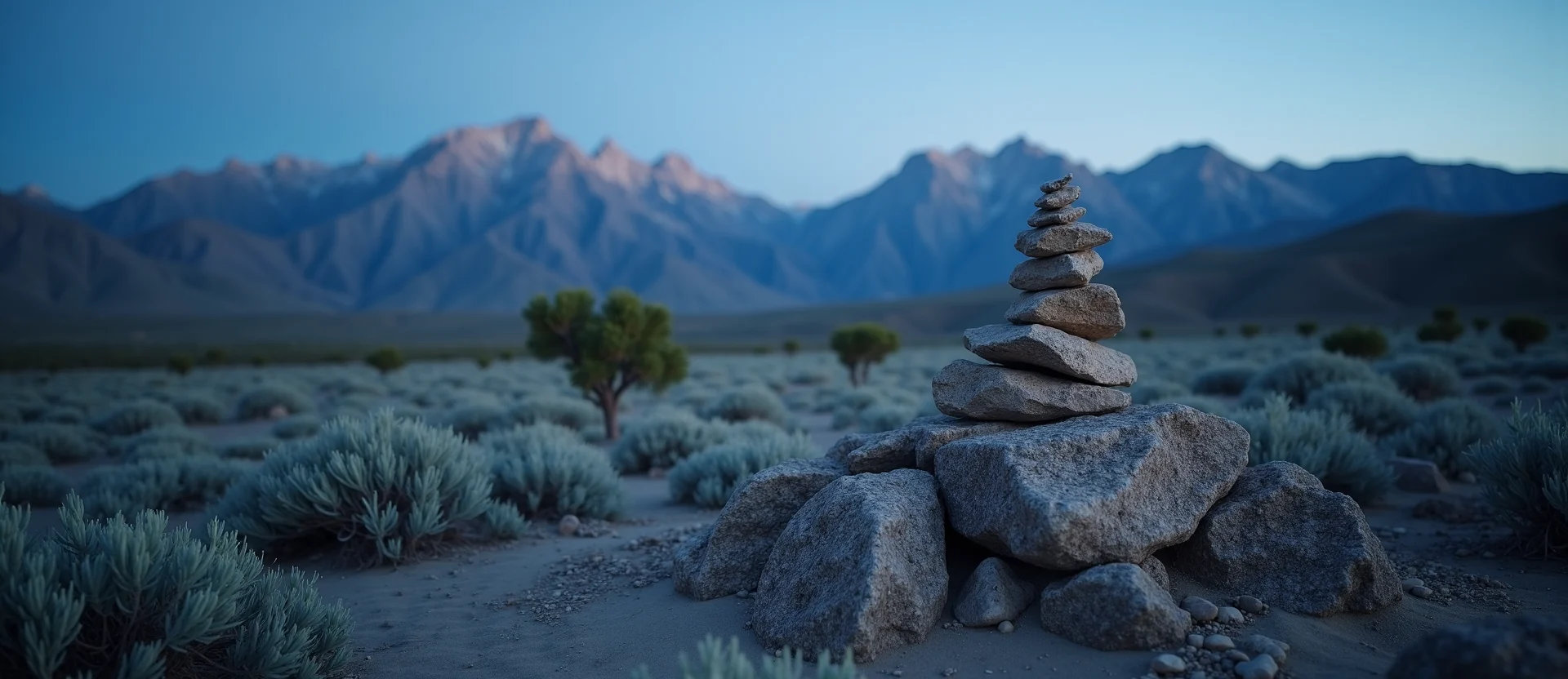 Symbolizing Stability/Peak: A local Sierra Juniper ancient rock cairn. - AI Generated