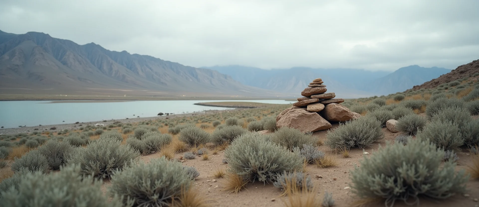 Symbolizing Stability/Peak: A local Desert Peach ancient rock cairn. - AI Generated