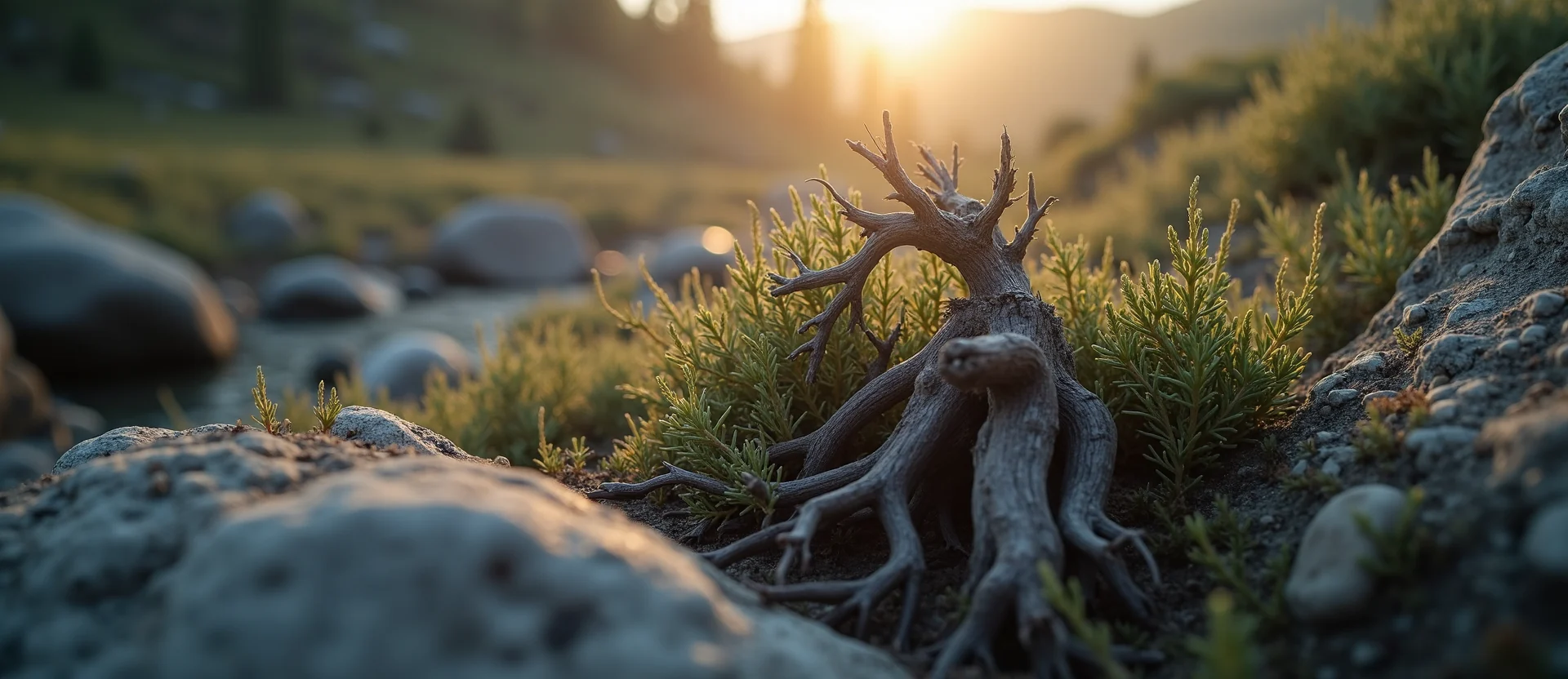 Symbolizing Growth/Resilience: A local Sagebrush (Artemisia tridentata) gnarled juniper roots. - AI Generated