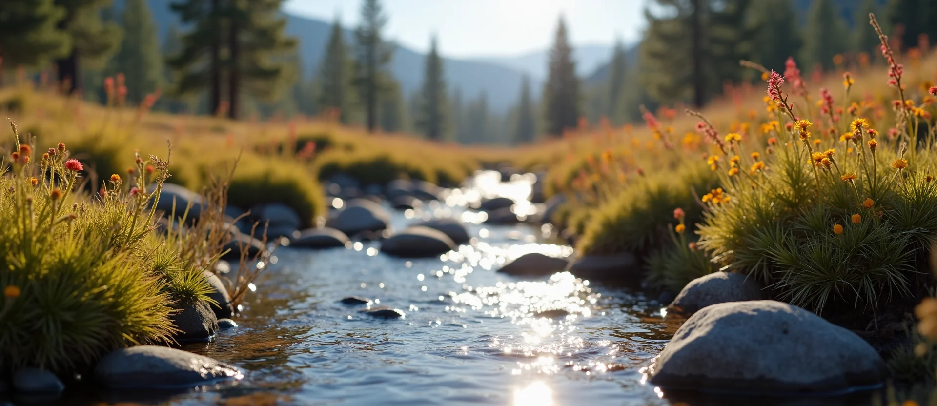 Symbolizing Flow/Cleansing: A local Indian Paintbrush babbling mountain creek. - AI Generated