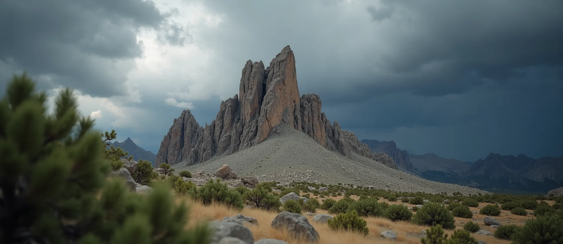 Symbolizing Stability/Peak: A local Sierra Juniper jagged granite peak. - AI Generated