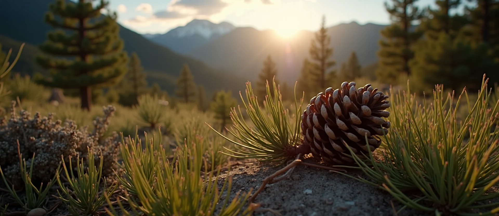 Symbolizing Seed/New Beginning: A local Rabbitbrush opening pine cone. - AI Generated