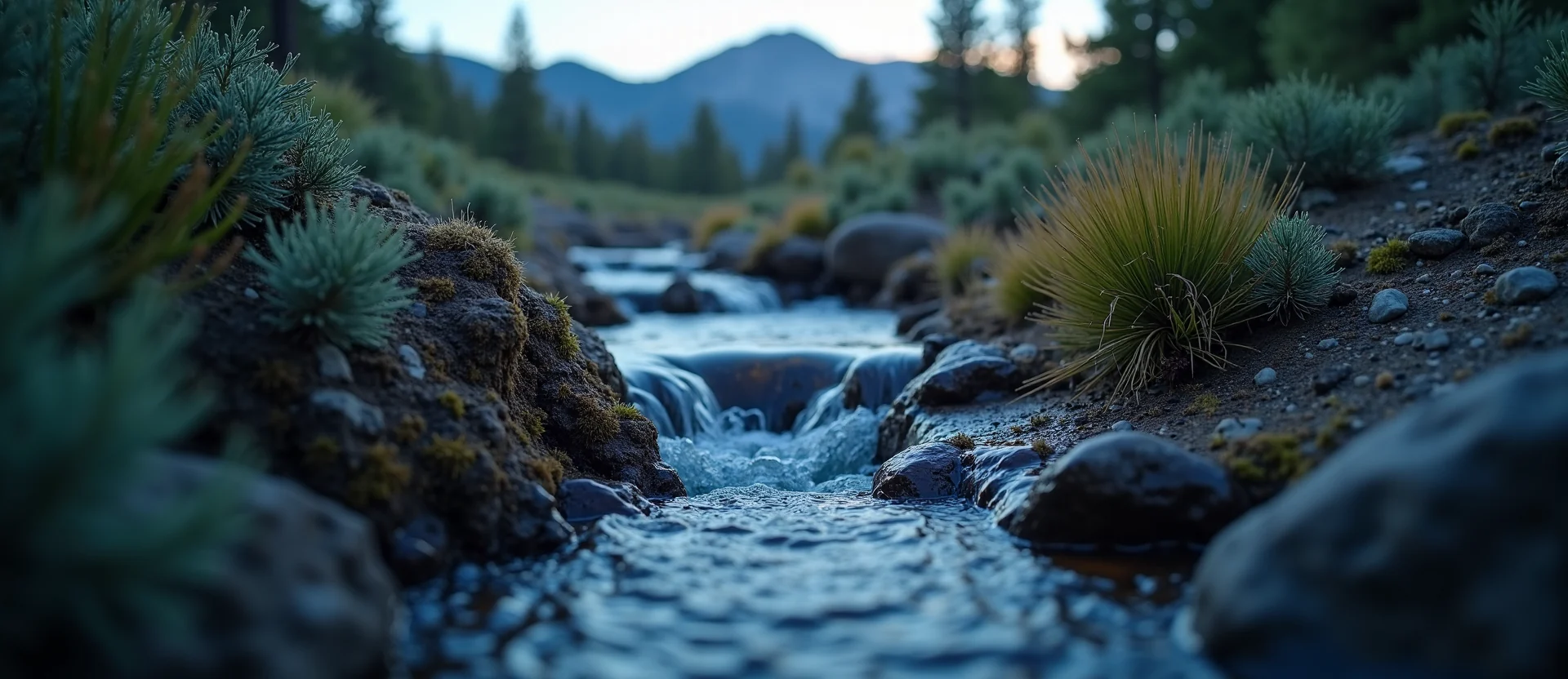 Symbolizing Flow/Cleansing: A local Sierra Juniper hidden small waterfall. - AI Generated