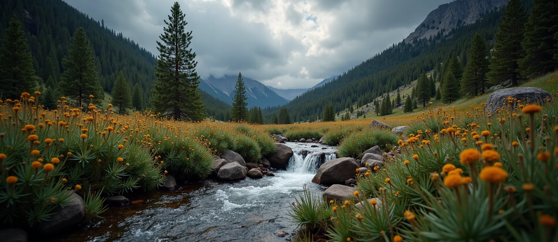 Symbolizing Flow/Cleansing: A local Indian Paintbrush hidden small waterfall. - AI Generated