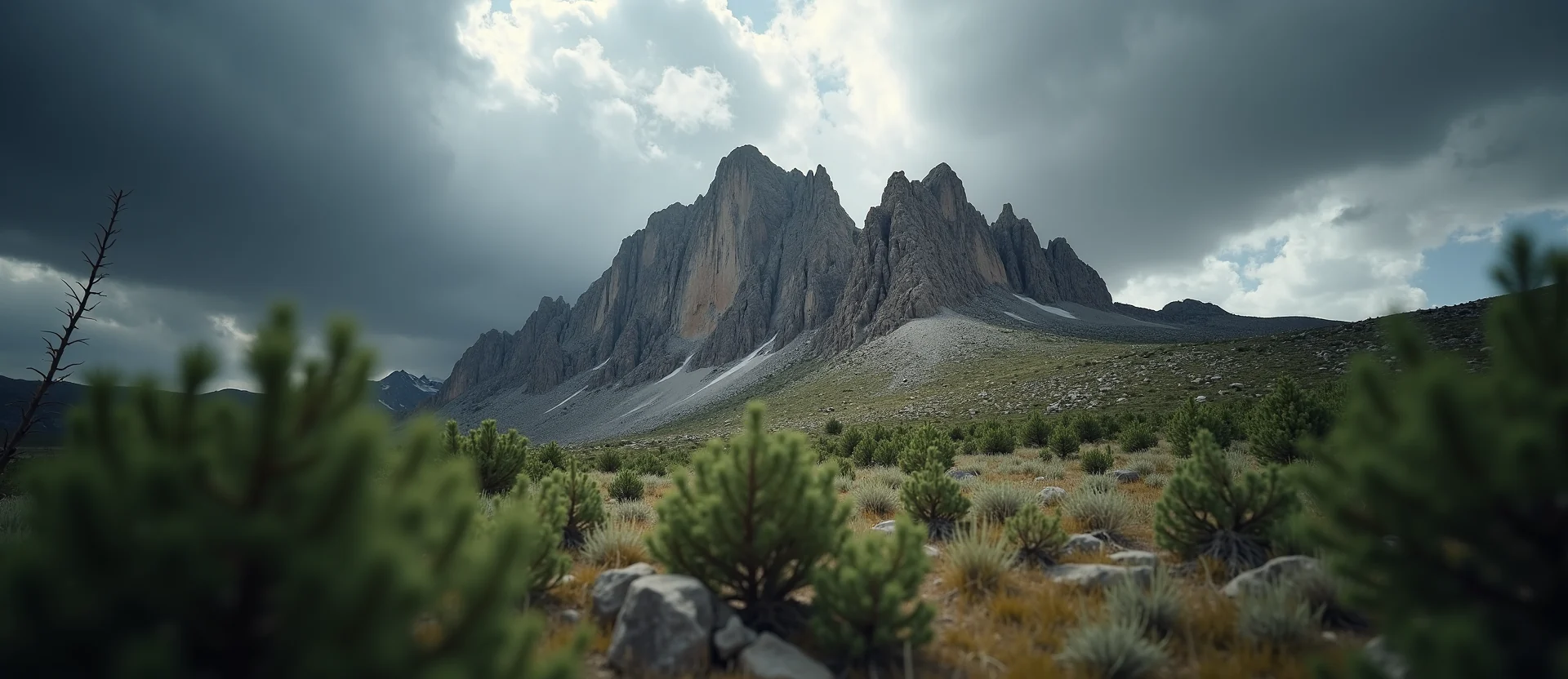 Symbolizing Stability/Peak: A local Rabbitbrush jagged granite peak. - AI Generated