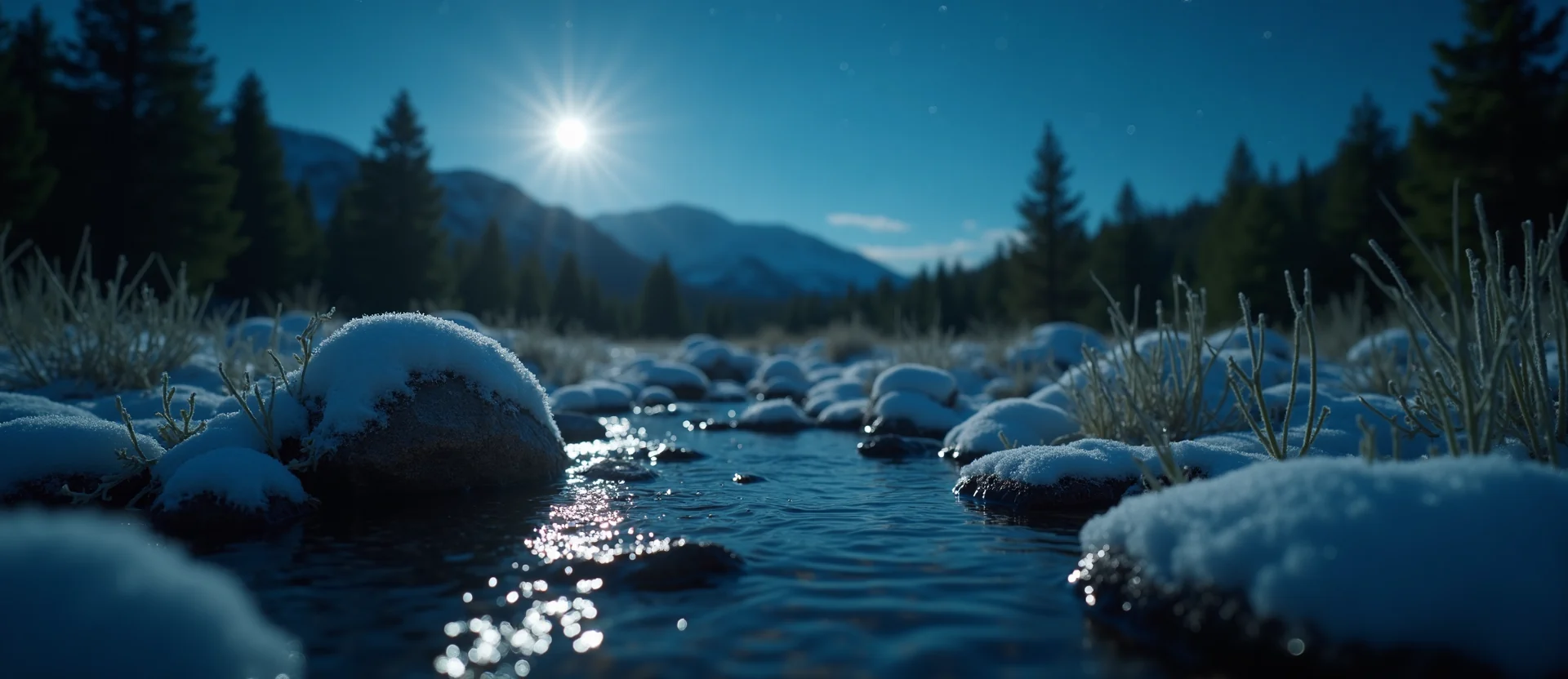 Symbolizing Flow/Cleansing: A local Indian Paintbrush clear cold snowmelt stream. - AI Generated