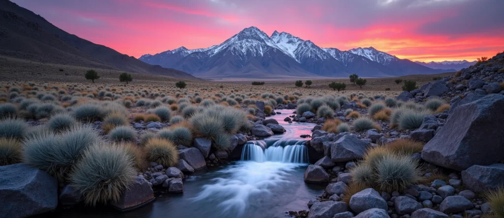 Symbolizing Flow/Cleansing: A local Rabbitbrush hidden small waterfall. - AI Generated