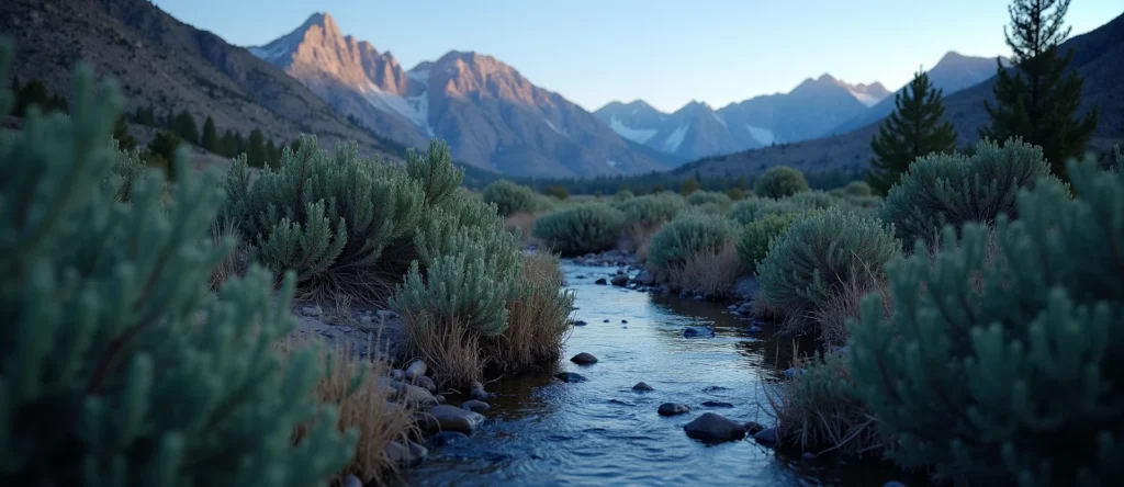 Symbolizing Flow/Cleansing: A local Bitterbrush babbling mountain creek. - AI Generated
