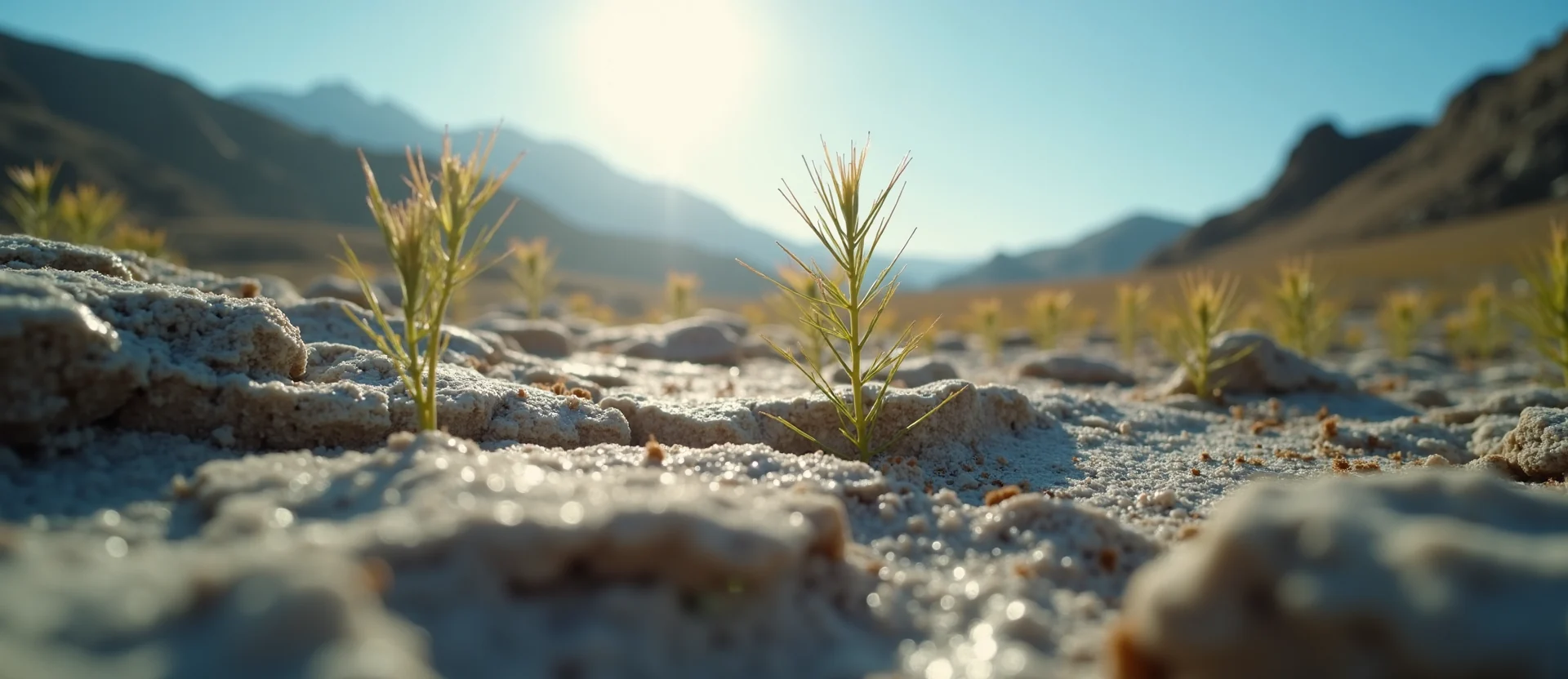 Symbolizing Seed/New Beginning: A local Indian Paintbrush shoot emerging from cracked soil. - AI Generated