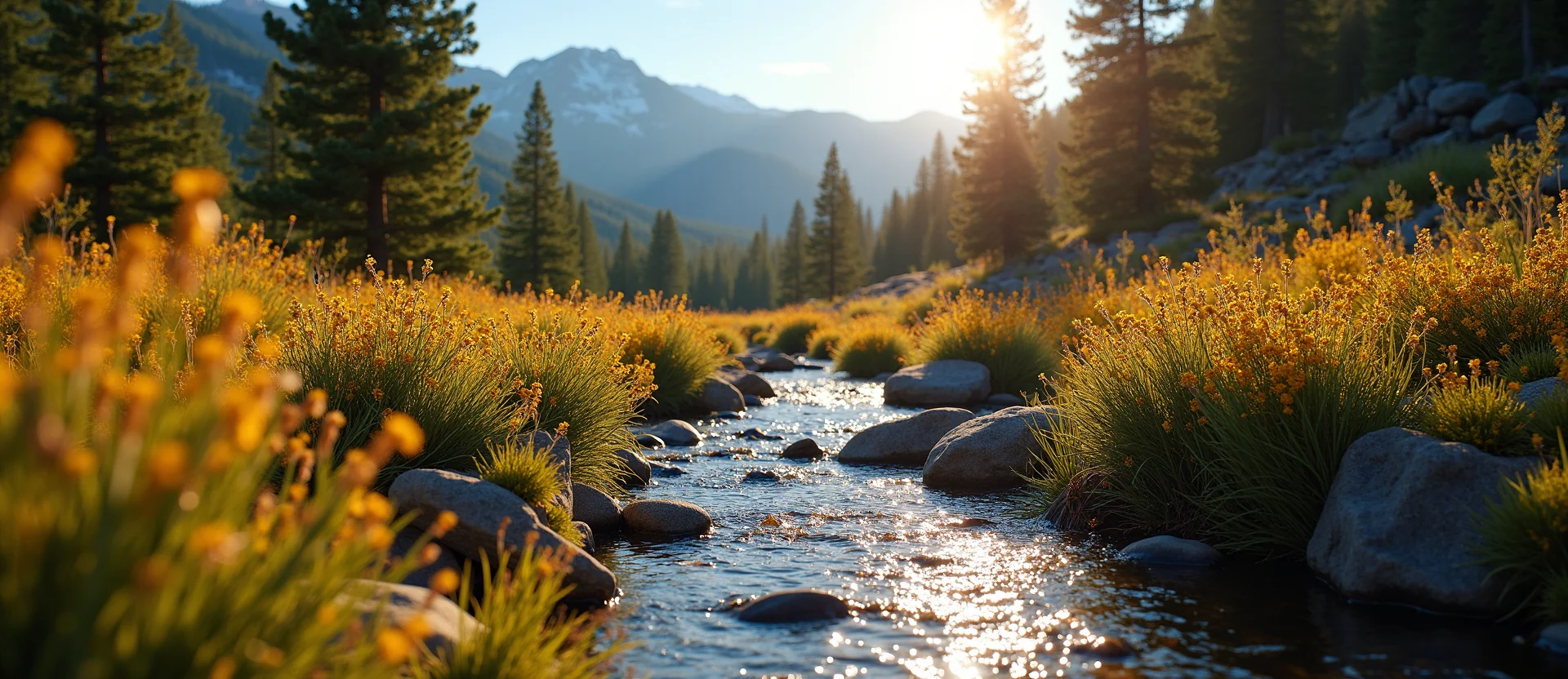 Symbolizing Flow/Cleansing: A local Indian Paintbrush clear cold snowmelt stream. - AI Generated
