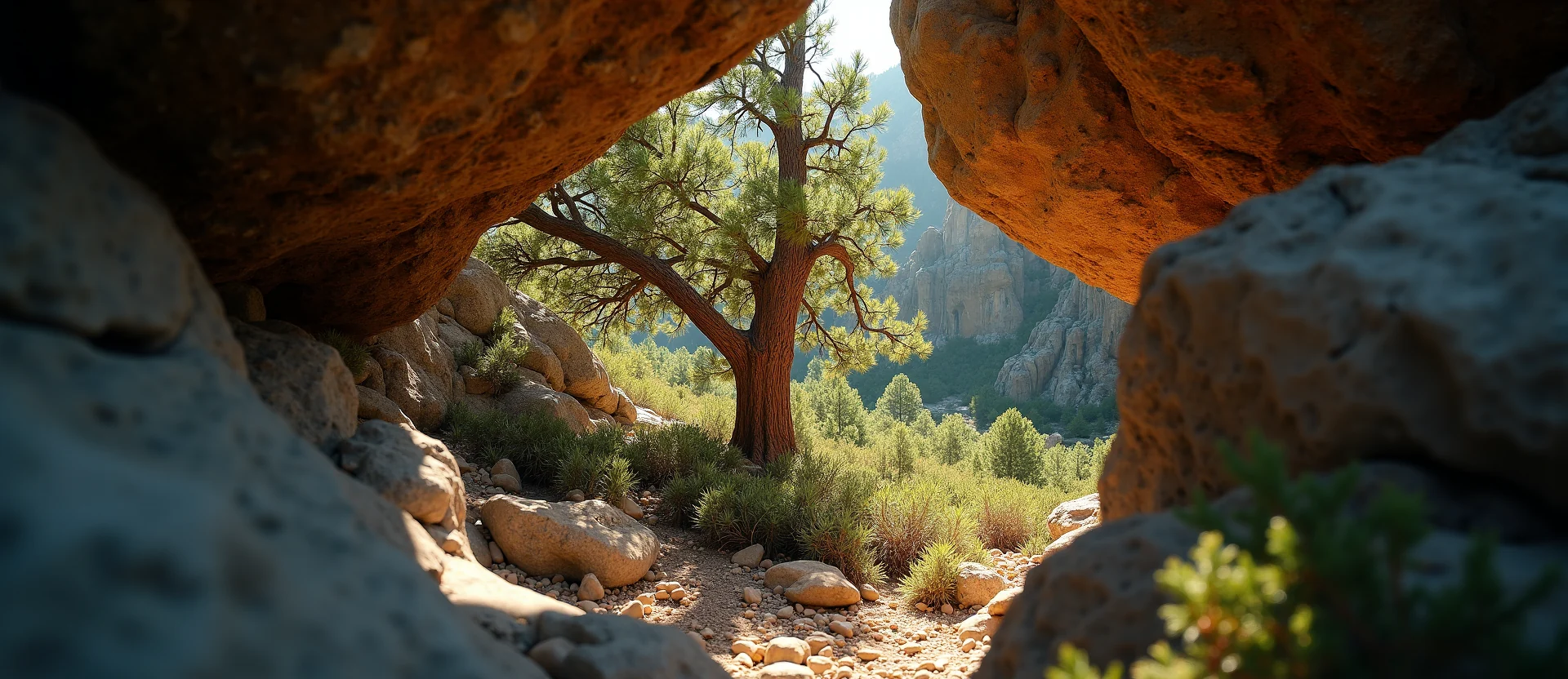 Symbolizing Growth/Resilience: A local Rabbitbrush tree growing out of a rock cleft. - AI Generated
