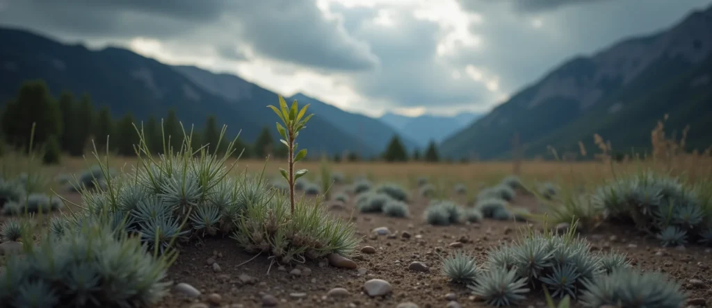 Symbolizing Seed/New Beginning: A local Mountain Mahogany sprouting sagebrush seedling. - AI Generated