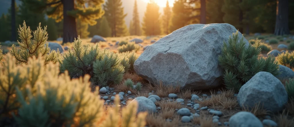Symbolizing Stability/Peak: A local Rabbitbrush unshakable boulder. - AI Generated