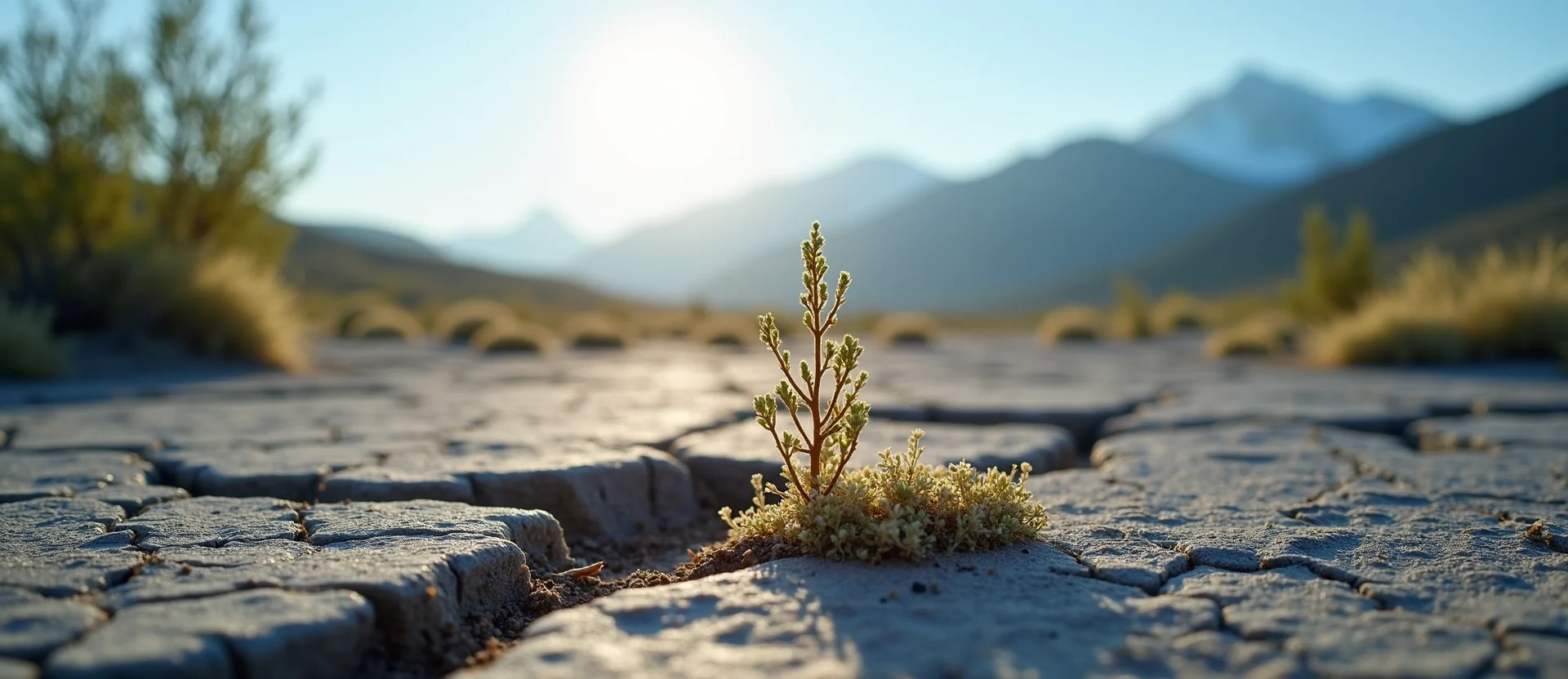 Symbolizing Seed/New Beginning: A local Manzanita shoot emerging from cracked soil. - AI Generated