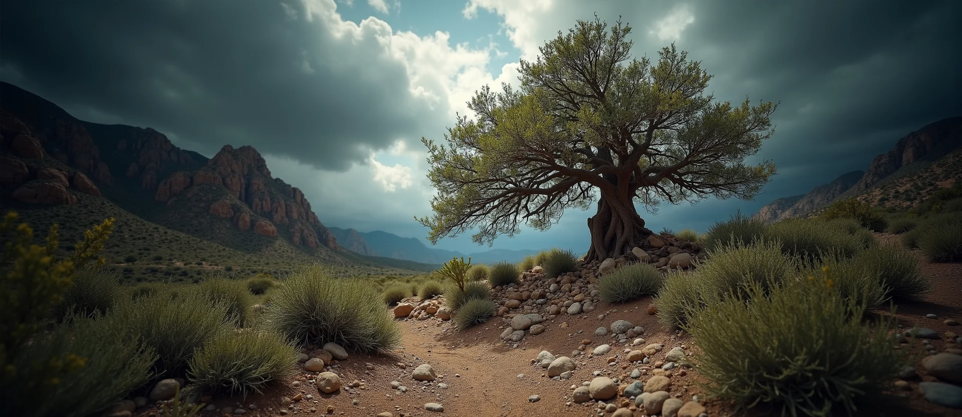 Symbolizing Growth/Resilience: A local Manzanita tree growing out of a rock cleft. - AI Generated