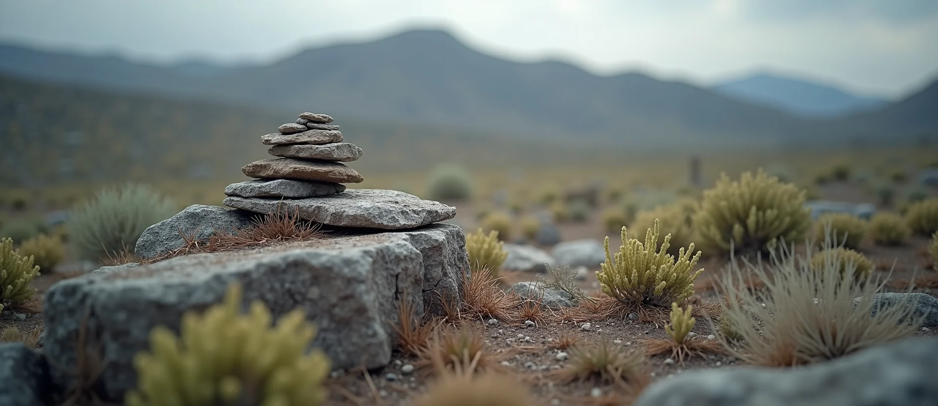 Symbolizing Stability/Peak: A local Manzanita ancient rock cairn. - AI Generated