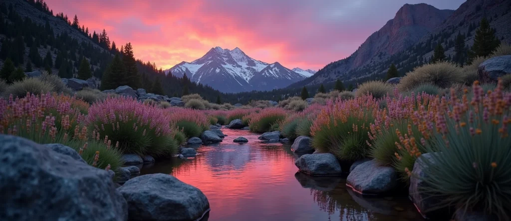 Symbolizing Flow/Cleansing: A local Indian Paintbrush babbling mountain creek. - AI Generated