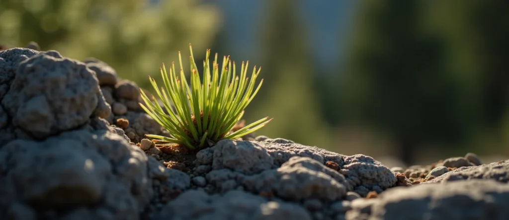 Symbolizing Seed/New Beginning: A local Ponderosa Pine new green bud on a branch. - AI Generated