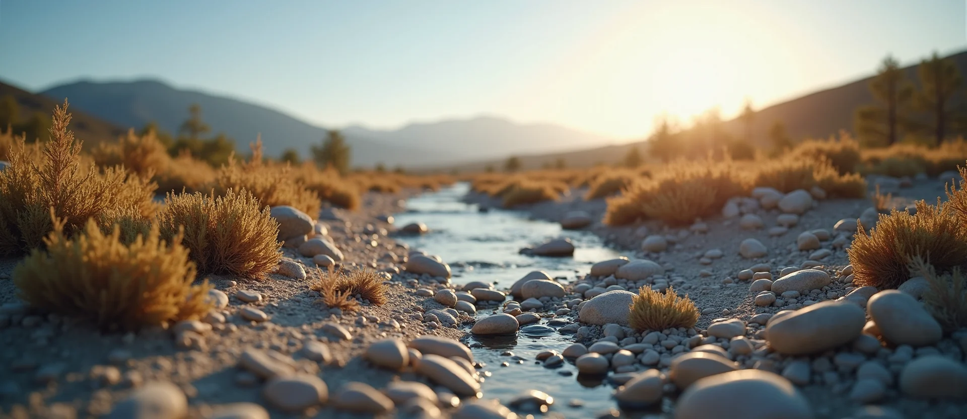 Symbolizing Flow/Cleansing: A local Rabbitbrush smooth Truckee river stones. - AI Generated