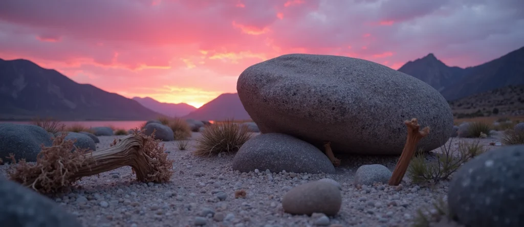 Symbolizing Stability/Peak: A local Desert Peach unshakable boulder. - AI Generated