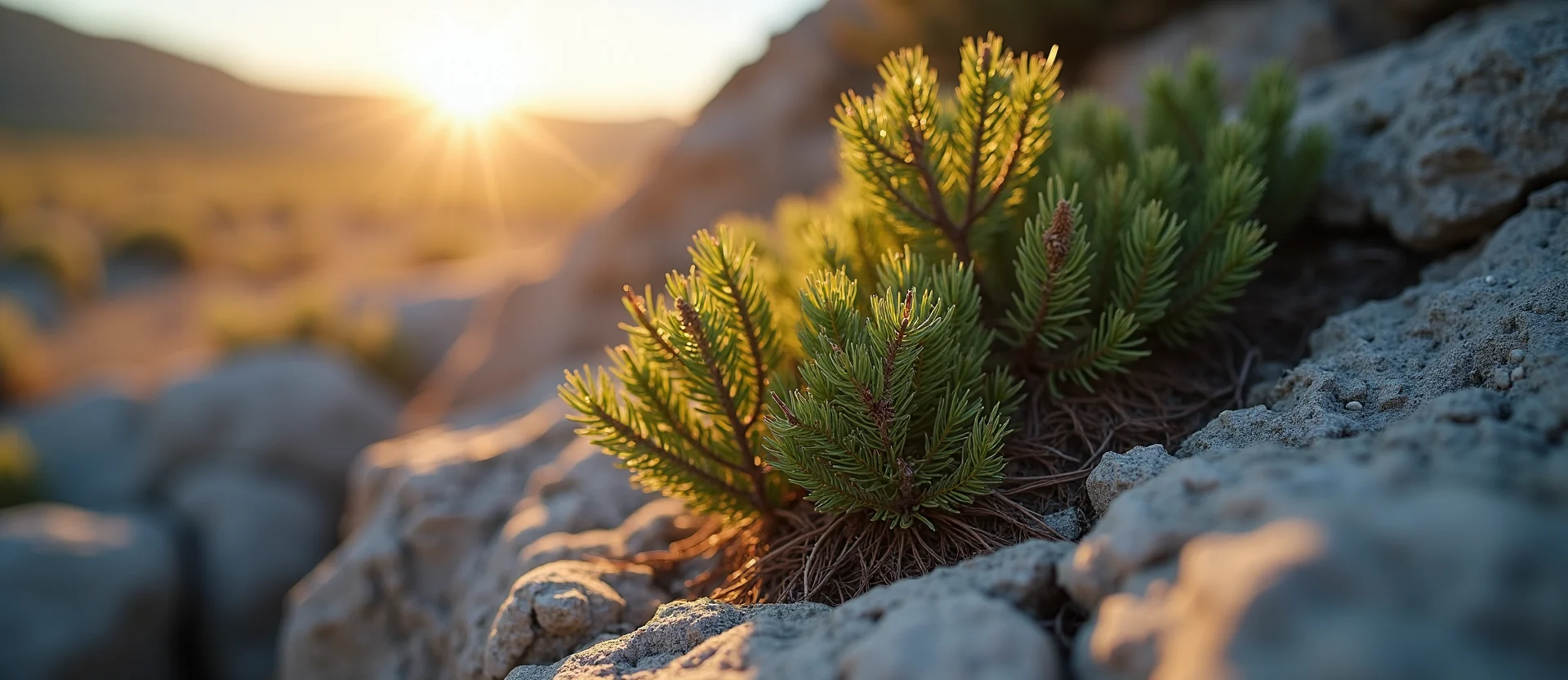 Symbolizing Growth/Resilience: A local Rabbitbrush tree growing out of a rock cleft. - AI Generated