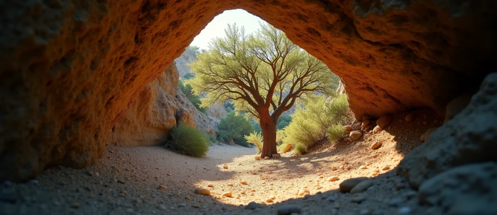 Symbolizing Growth/Resilience: A local Manzanita tree growing out of a rock cleft. - AI Generated