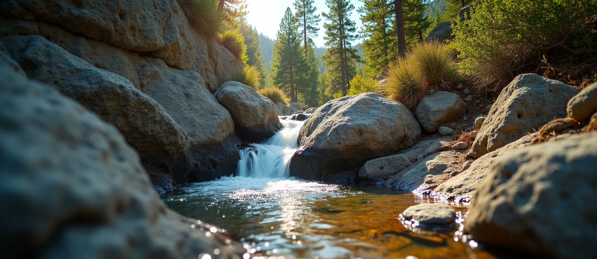 Symbolizing Flow/Cleansing: A local Mountain Mahogany hidden small waterfall. - AI Generated