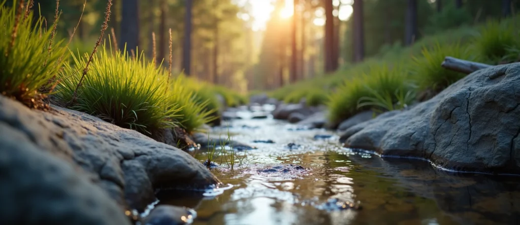 Symbolizing Flow/Cleansing: A local Quaking Aspen clear cold snowmelt stream. - AI Generated