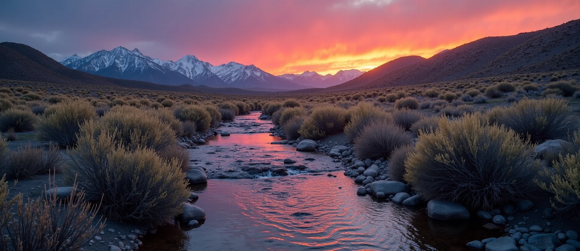 Symbolizing Flow/Cleansing: A local Rabbitbrush clear cold snowmelt stream. - AI Generated