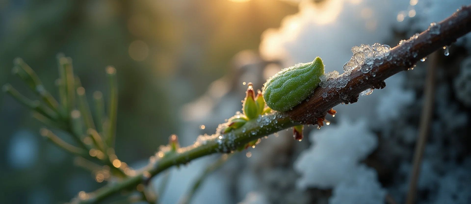 Symbolizing Seed/New Beginning: A local Ponderosa Pine new green bud on a branch. - AI Generated