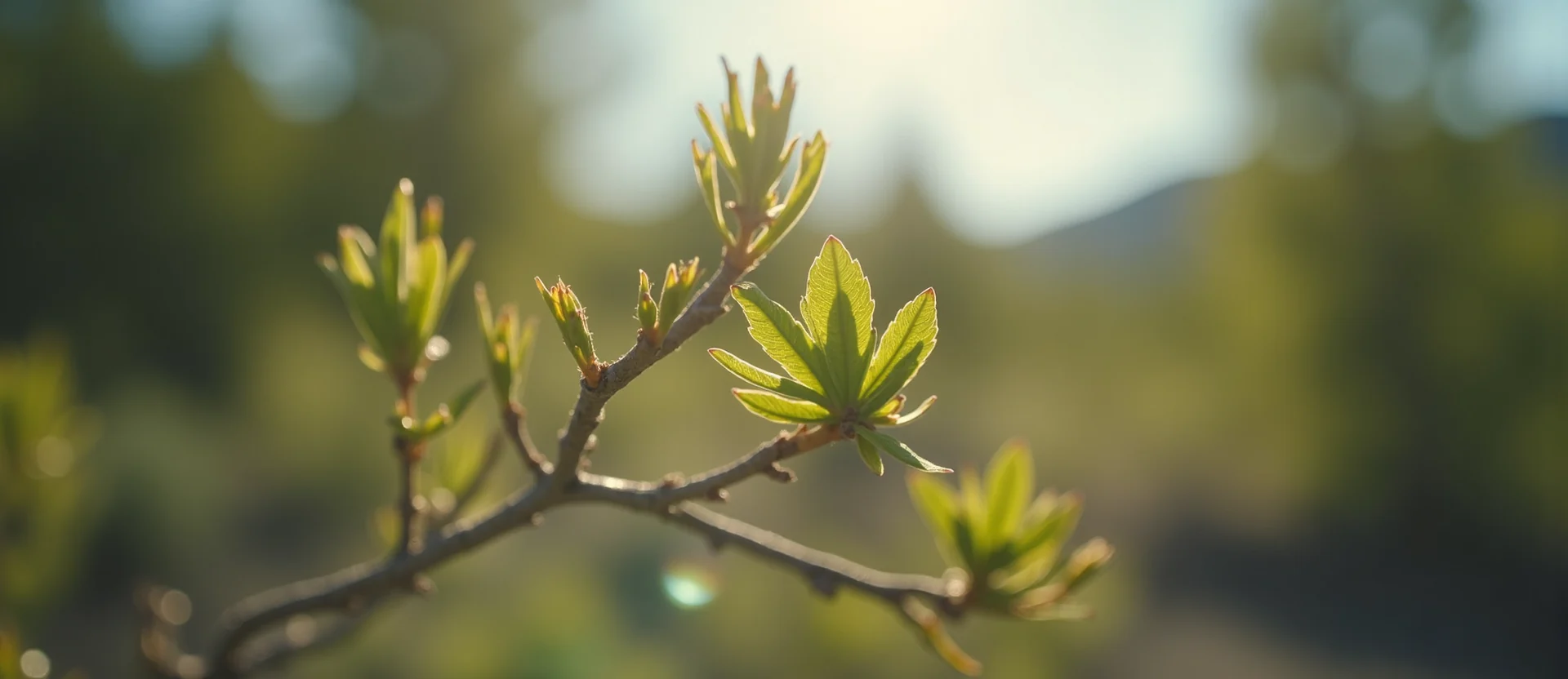 Symbolizing Seed/New Beginning: A local Sierra Juniper new green bud on a branch. - AI Generated