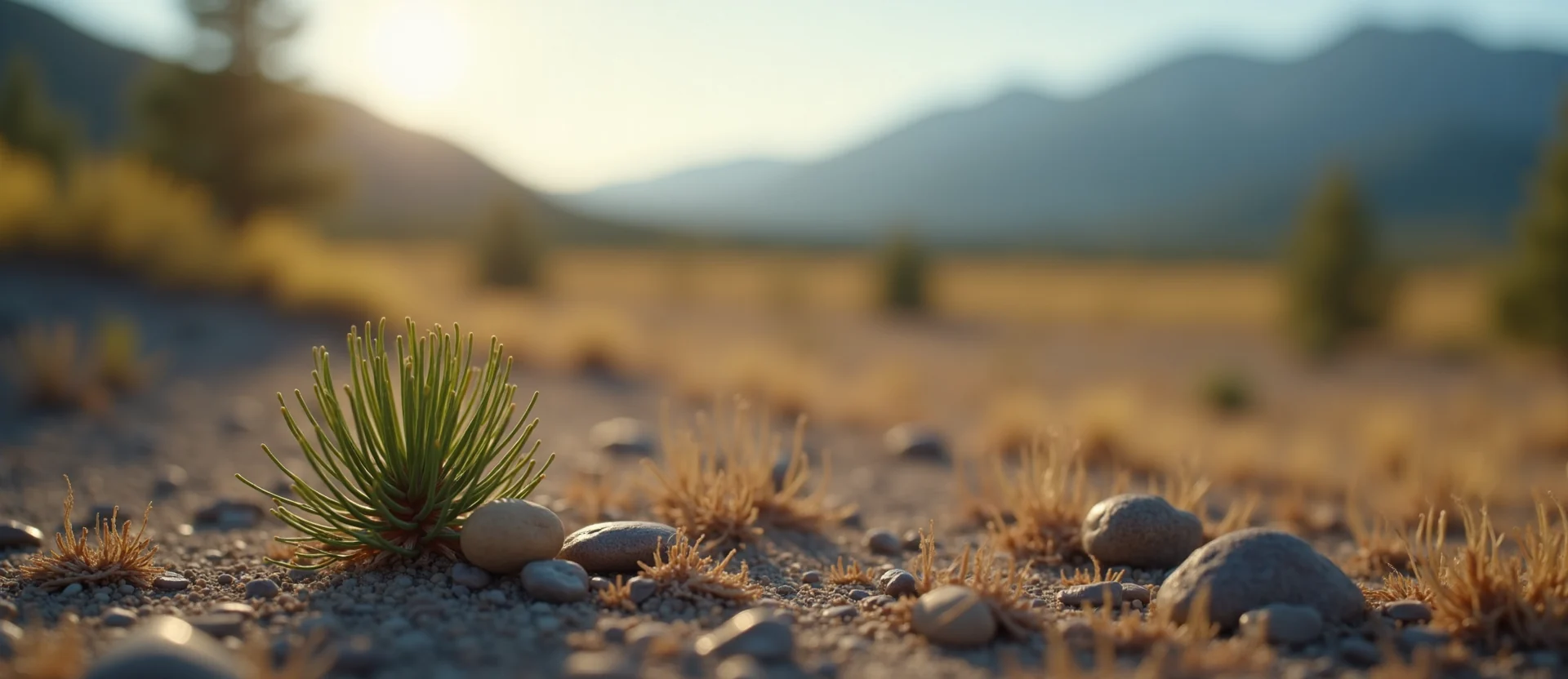 Symbolizing Seed/New Beginning: A local Indian Paintbrush single pine seed on dry earth. - AI Generated