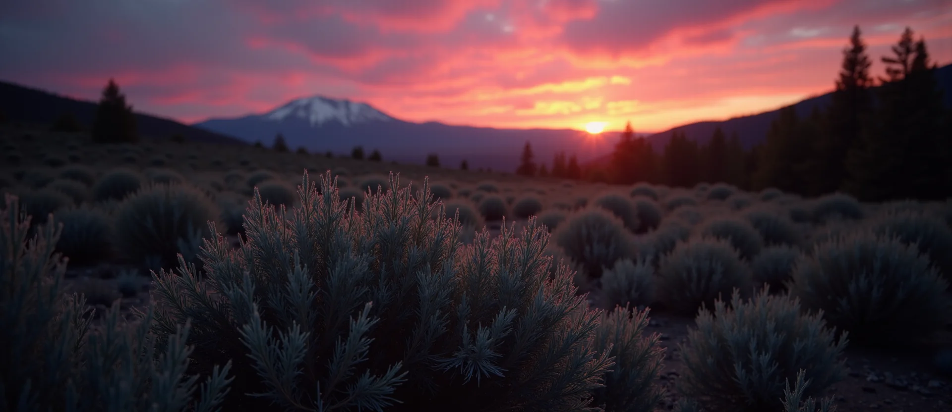 Symbolizing Stability/Peak: A local Bitterbrush distant Sierra horizon. - AI Generated