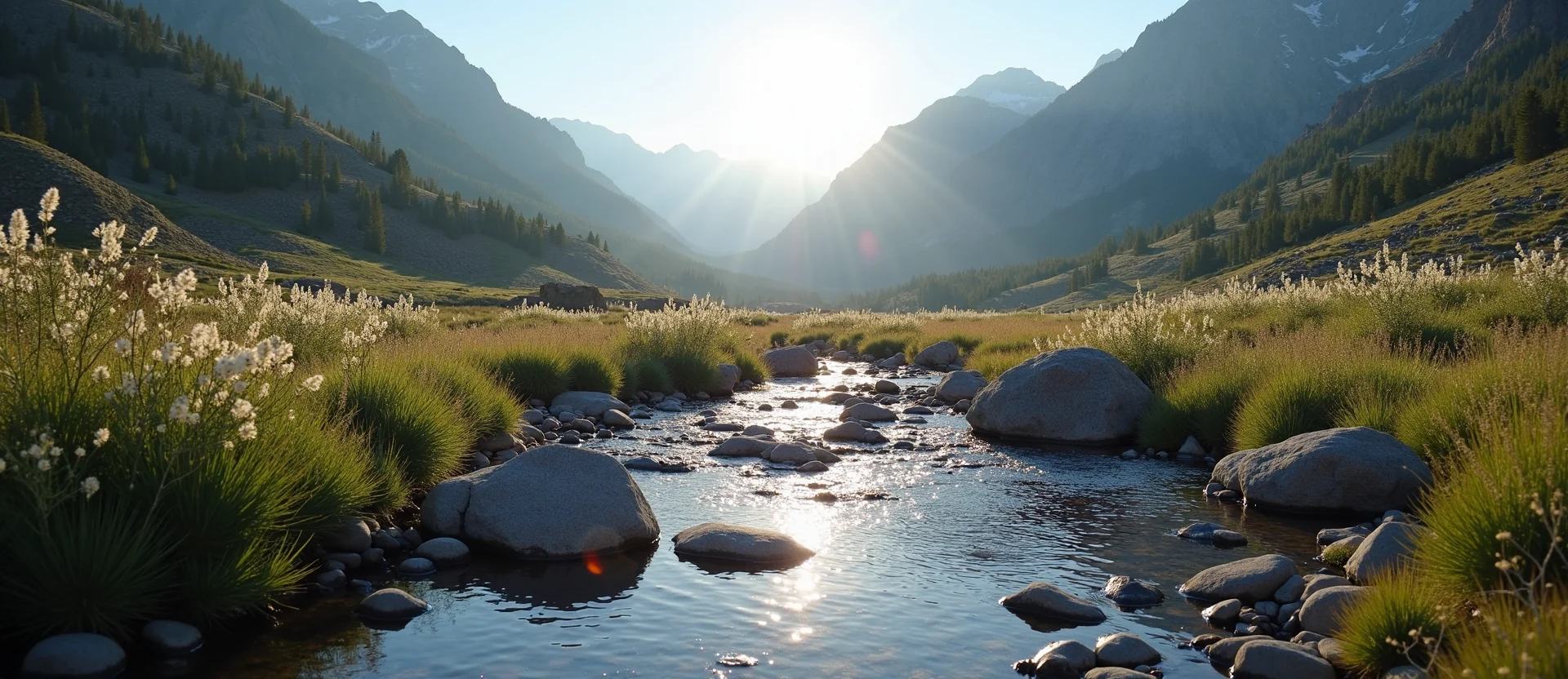 Symbolizing Flow/Cleansing: A local Indian Paintbrush babbling mountain creek. - AI Generated