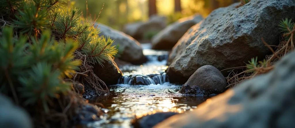 Symbolizing Flow/Cleansing: A local Mountain Mahogany hidden small waterfall. - AI Generated