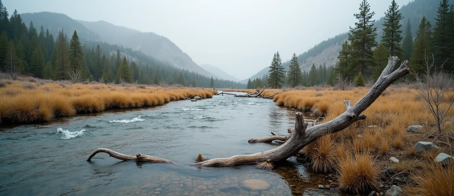 Symbolizing Flow/Cleansing: A local Ponderosa Pine clear cold snowmelt stream. - AI Generated