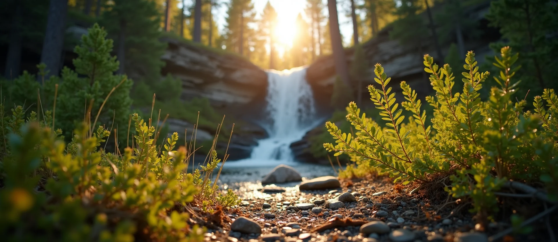 Symbolizing Flow/Cleansing: A local Indian Paintbrush hidden small waterfall. - AI Generated