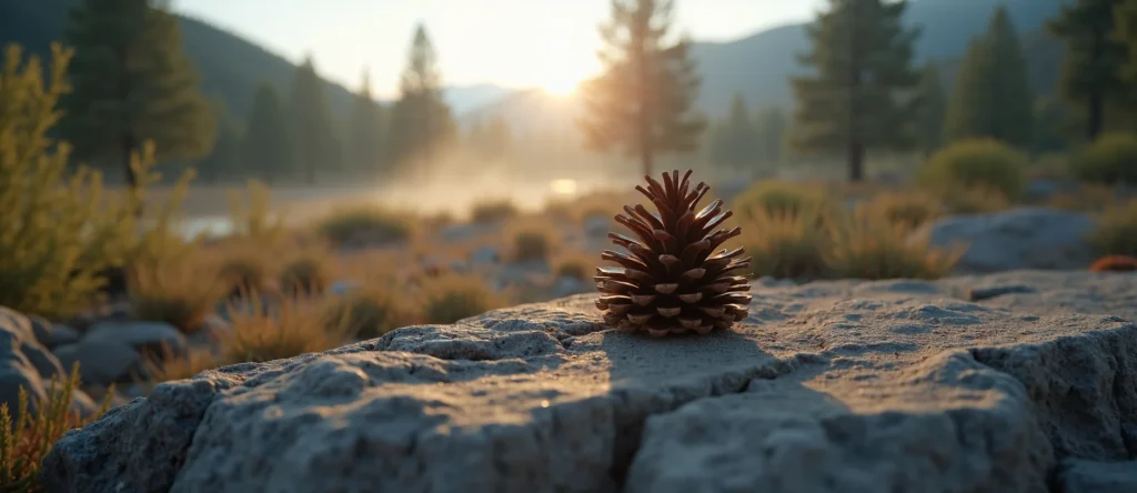 Symbolizing Seed/New Beginning: A local Bitterbrush opening pine cone. - AI Generated