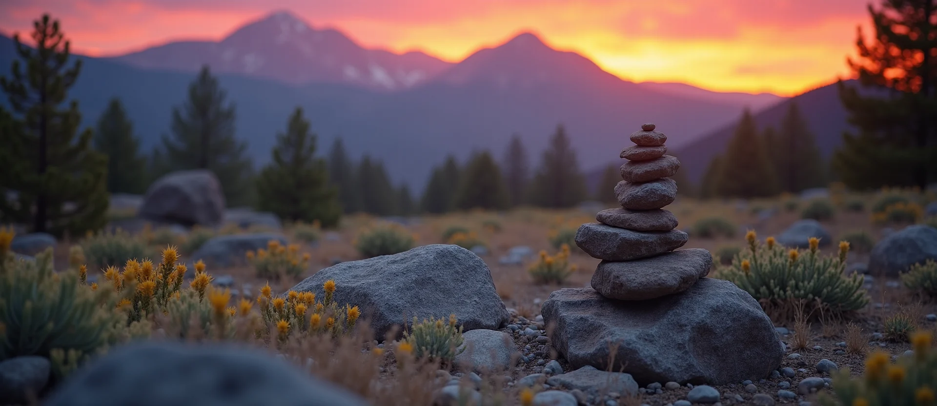 Symbolizing Stability/Peak: A local Sierra Juniper ancient rock cairn. - AI Generated