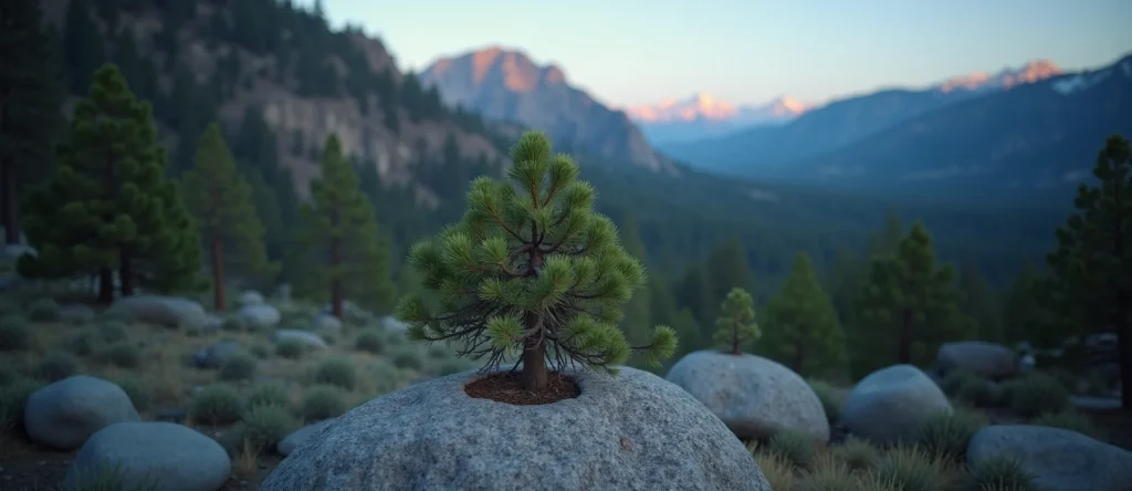 Symbolizing Growth/Resilience: A local Ponderosa Pine tree growing out of a rock cleft. - AI Generated