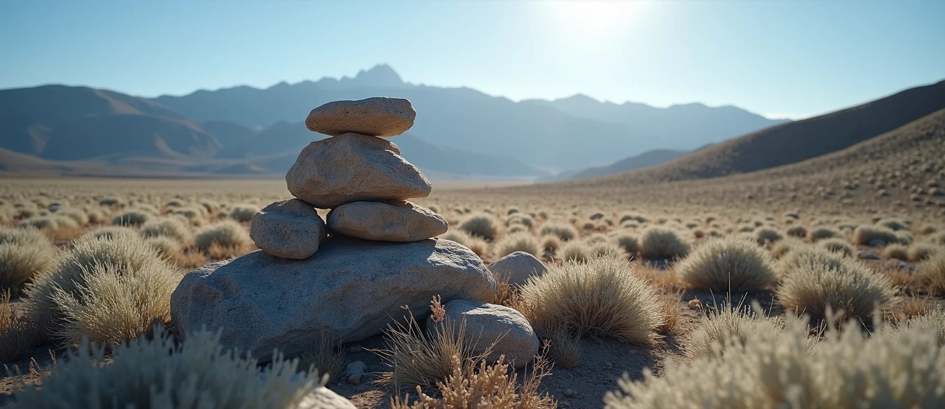 Symbolizing Stability/Peak: A local Sagebrush (Artemisia tridentata) ancient rock cairn. - AI Generated