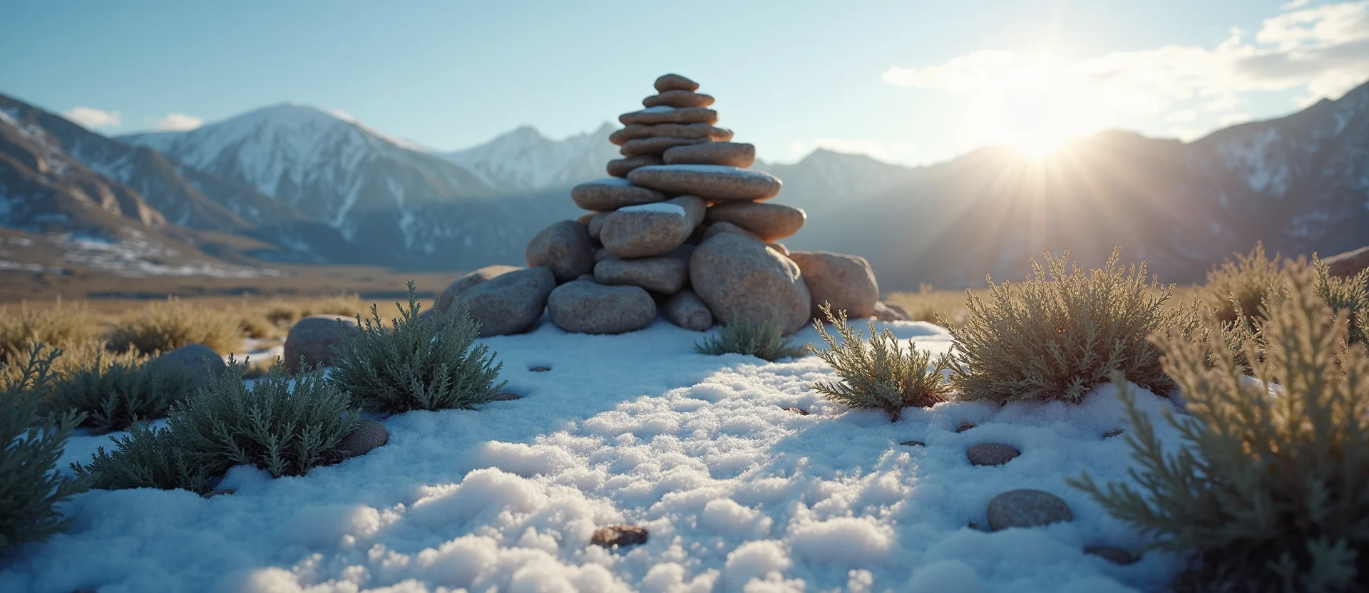 Symbolizing Stability/Peak: A local Sagebrush (Artemisia tridentata) ancient rock cairn. - AI Generated