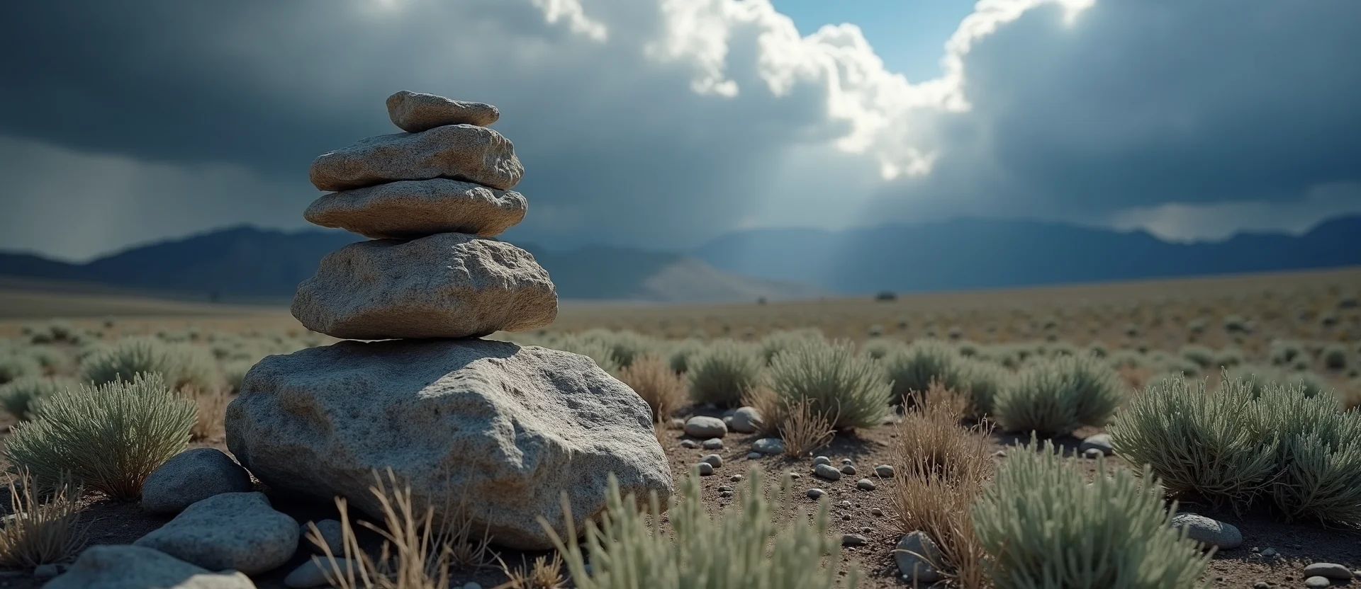 Symbolizing Stability/Peak: A local Rabbitbrush ancient rock cairn. - AI Generated