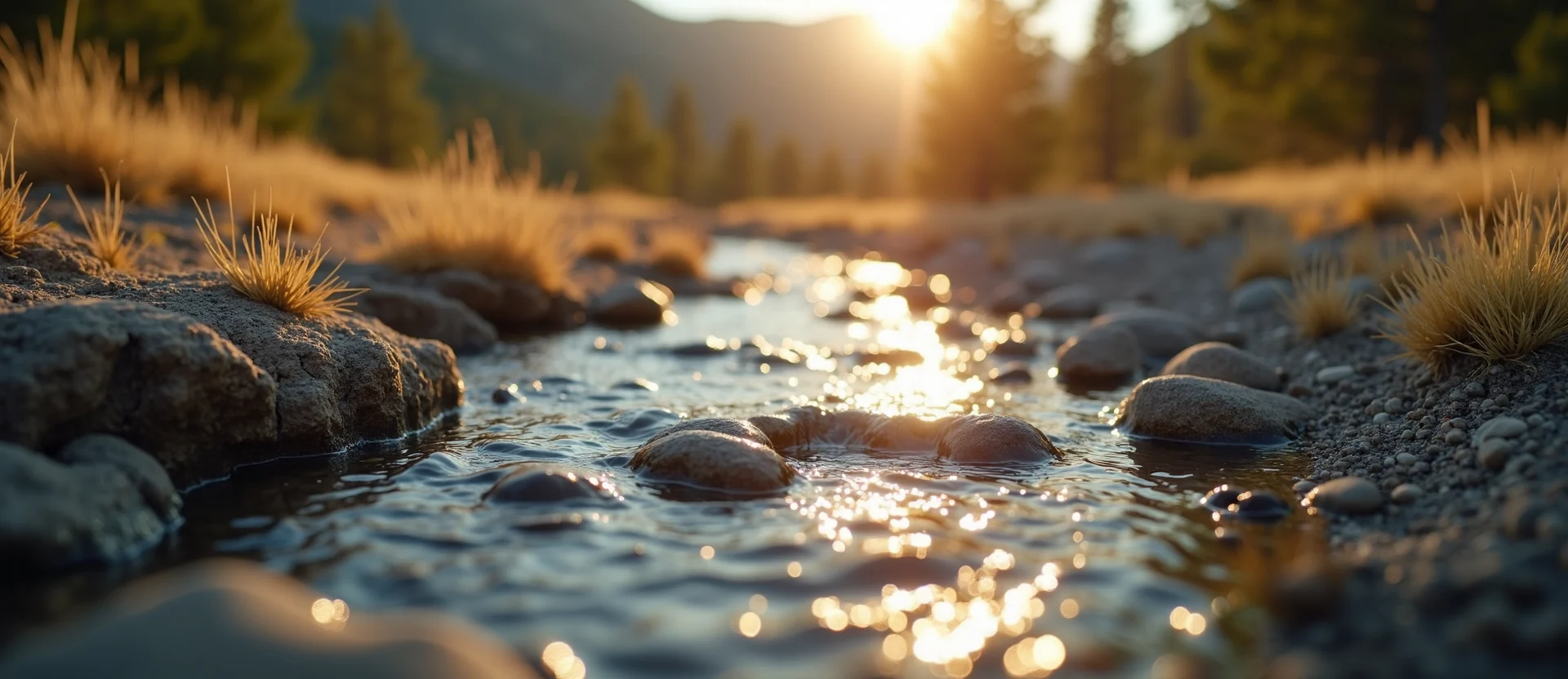 Symbolizing Flow/Cleansing: A local Sierra Juniper clear cold snowmelt stream. - AI Generated