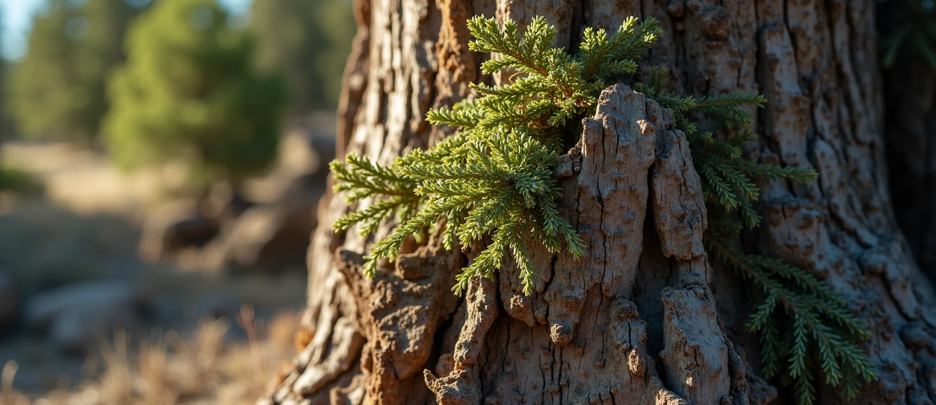 Symbolizing Growth/Resilience: A local Mountain Mahogany sturdy weathered tree trunk. - AI Generated